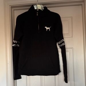 PINK Victoria's Secret Black Quarter-Zip with Dog Emblem